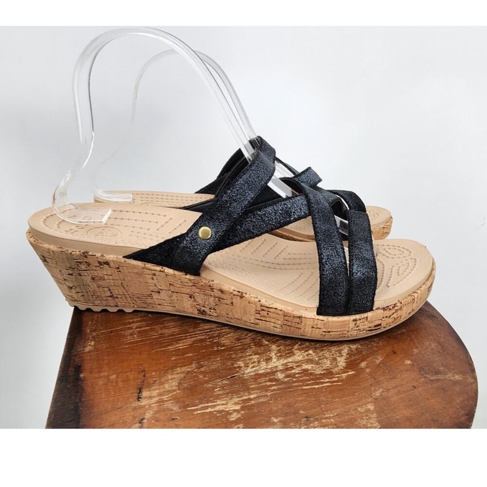 New NWOT‎ Crocs A-Leigh Comfort Sandals Black Brown Size 10